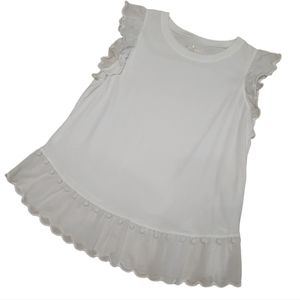 Kate Spade Top Size Medium Cotton Knit Sleeveless Ruffle Pom Pom Trim